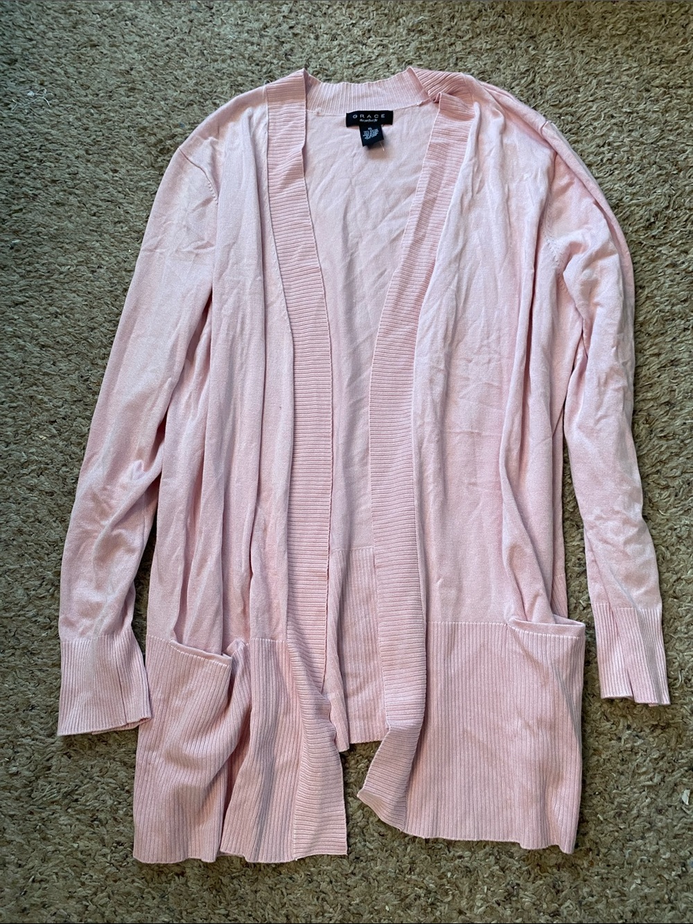 Grace Light Pink Open-Front Cardigan with Patch Pockets